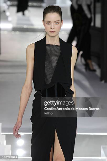 Model walks the runway during the Vionnet Fall/Winter 2013 Ready-to-Wear show as part of Paris Fashion Week on March 6, 2013 in Paris, France.