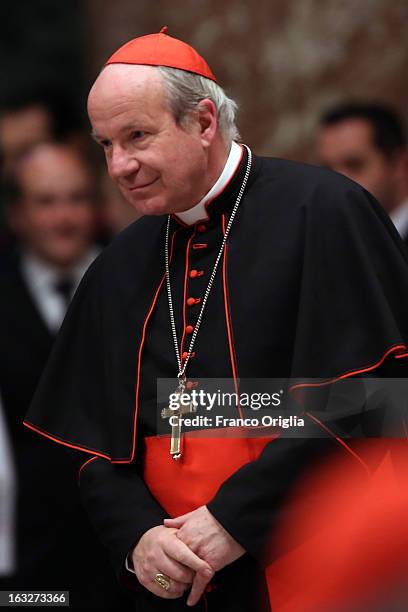 Archbishop of Vienna Cardinal Christoph Schonborn attends a meeting of prayer at St. Peter's Basilica on March 6, 2013 in Vatican City, Vatican. The...