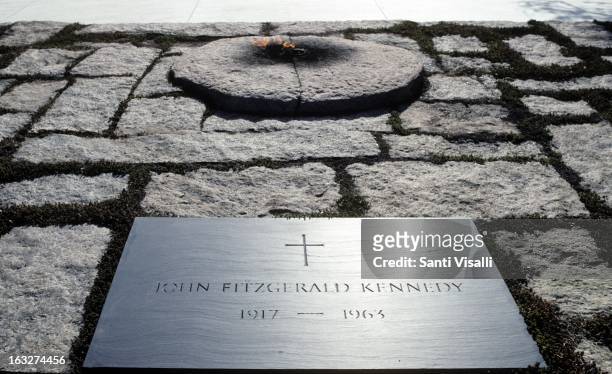 John F. Kennedy tomb at the Arlington Cemetery on April 6, 1996 in Washington, DC.