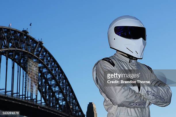 The Stig poses at Campbell's Cove Boardwalk ahead of the Inaugural Top Gear Festival Sydney this weekend, on March 7, 2013 in Sydney, Australia.