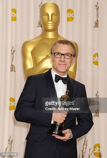 Christoph Waltz poses in the press room the 85th Annual Academy Awards at Dolby Theatre on February 24, 2013 in Hollywood, California.