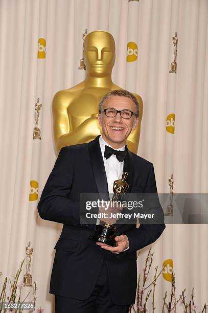 Christoph Waltz poses in the press room the 85th Annual Academy Awards at Dolby Theatre on February 24, 2013 in Hollywood, California.