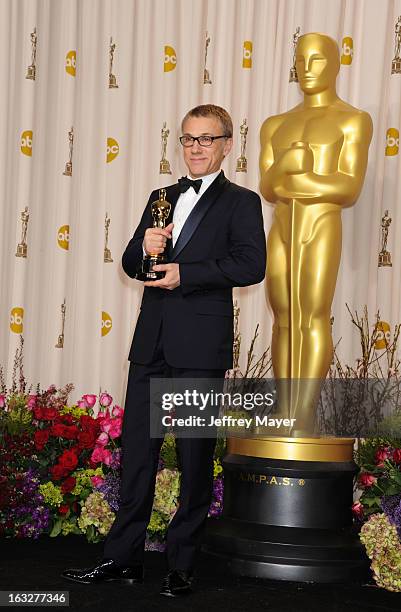 Christoph Waltz poses in the press room the 85th Annual Academy Awards at Dolby Theatre on February 24, 2013 in Hollywood, California.