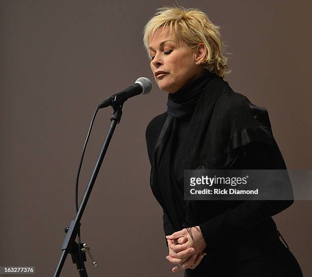 Ave Maria" performed by Lorrie Morgan during the memorial service for Mindy McCready at Cathedral of the Incarnation on March 6, 2013 in Nashville,...