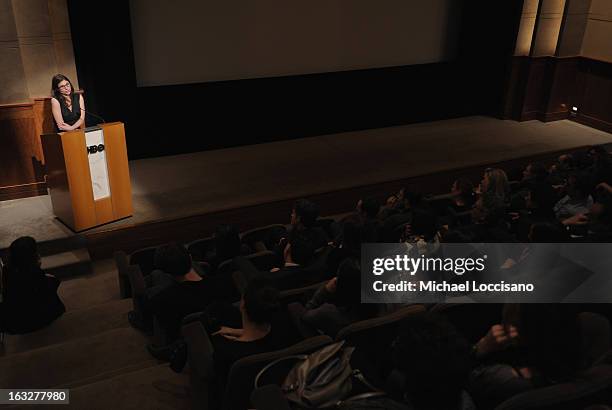 Filmmaker Sari Gilman addresses the audience during the HBO Documentary Films special screening of KINGS POINT at HBO Theater on March 6, 2013 in New...