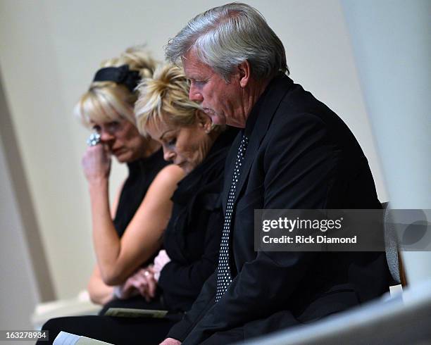 Bekka Bramlett, Lorrie Morgan and Randy White attends the memorial service for Mindy McCready at Cathedral of the Incarnation on March 6, 2013 in...