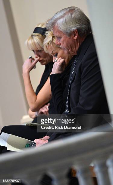 Bekka Bramlett, Lorrie Morgan and Randy White attends the memorial service for Mindy McCready at Cathedral of the Incarnation on March 6, 2013 in...