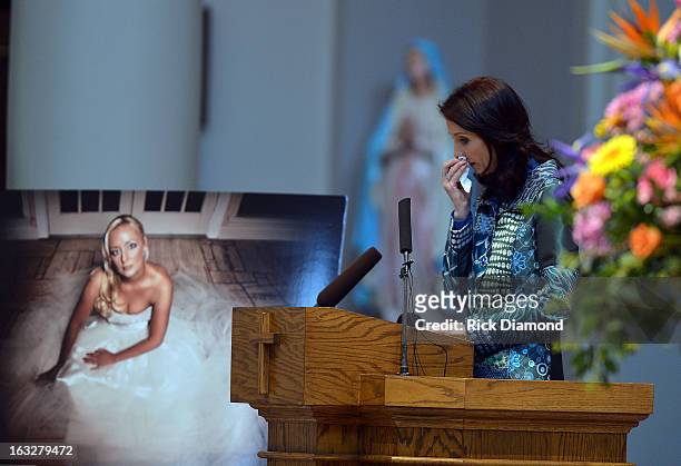 Ashley Webb - Family Friend speaks during the memorial service for Mindy McCready at Cathedral of the Incarnation on March 6, 2013 in Nashville,...