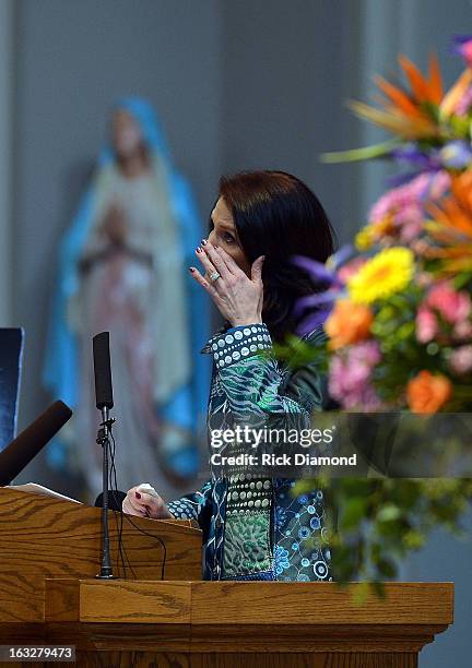 Ashley Webb - Family Friend speaks during the memorial service for Mindy McCready at Cathedral of the Incarnation on March 6, 2013 in Nashville,...