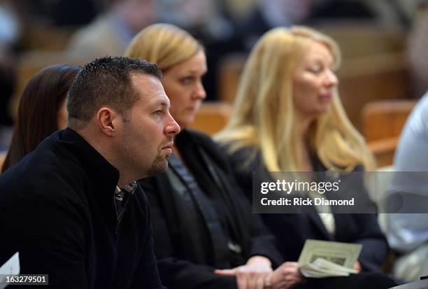Josh McCready - Mindy's Brother and Gayle Inge - Mindy's Mother attend the memorial service for Mindy McCready at Cathedral of the Incarnation on...