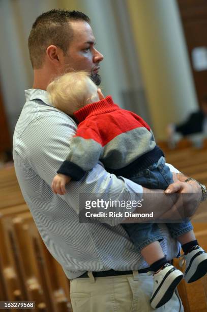 Tim McCready - Mindy's Brother attends the memorial service for Mindy McCready at Cathedral of the Incarnation on March 6, 2013 in Nashville,...