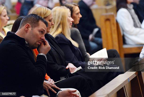 Josh McCready - Mindy's Brother and Gayle Inge - Mindy's Mother attend the memorial service for Mindy McCready at Cathedral of the Incarnation on...
