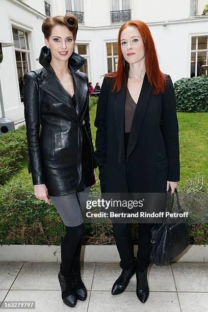 Frederique Bel and Audrey Fleurot pose prior to the Jitrois Fall/Winter 2013 Ready-to-Wear show as part of Paris Fashion Week on March 6, 2013 in...