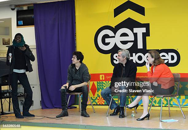 Actor Nat Wolff, director Paul Weitz and moderator/founder and executive director of National College Advising Group Nicole Farmer Hurd attend a...