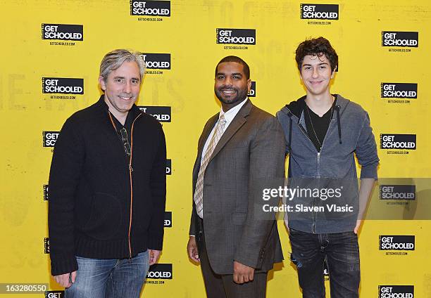 Director Paul Weitz, Validus Prep's principal Javier Ocampo and actor Nat Wolff attend a sneak peek preview screening of "Admission" at Vilidus Prep...