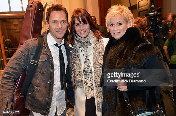 Bryan White, Cat Atwood and Lorrie Morgan attend the memorial service for Mindy McCready at Cathedral of the Incarnation on March 6, 2013 in...