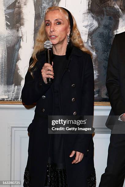 Franca Sozzani, Vogue Italia Editor in Chief, delivers a speech during the charity auctioning of the first "Citroen DS3 Cabrio L'Uomo Vogue" hosted...