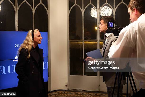 Franca Sozzani, Vogue Italia Editor in Chief, gives an interview during the charity auctioning of the first "Citroen DS3 Cabrio L'Uomo Vogue" hosted...