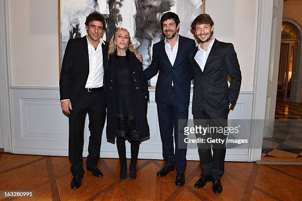 Adriano Giannini, Franca Sozzani, Vogue Italia Editor in Chief, Pierfrancesco Favino and Giorgio Pasotti attend the charity auctioning of the first...