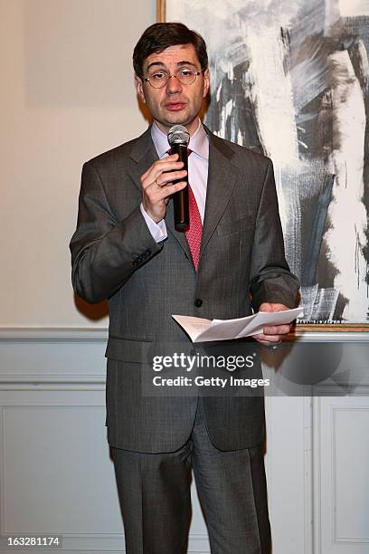 His Excellency Mr. Nicolas Niemtchinow, France Ambassador to Switzerland delivers a speech during the charity auctioning of the first "Citroen DS3...