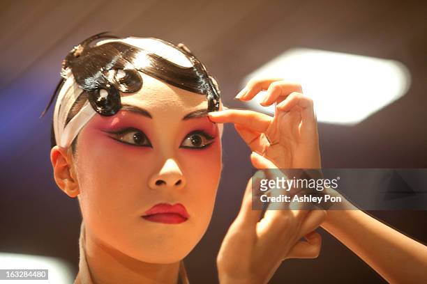 Liu Jia-hou of the Taiwan Guoguang Opera Company prepares to perform scenes from "Flowing Sleeves and Rouge" as part of the Taiwan International...