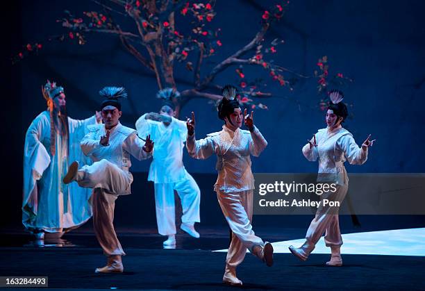 Members of the Taiwan Guoguang Opera Company perform scenes from the "Flowing Sleeves and Rouge" as part of the Taiwan International Festival of the...