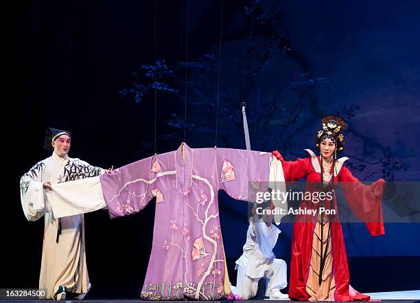 Members of the Taiwan Guoguang Opera Company perform scenes from the "Flowing Sleeves and Rouge" as part of the Taiwan International Festival of the...