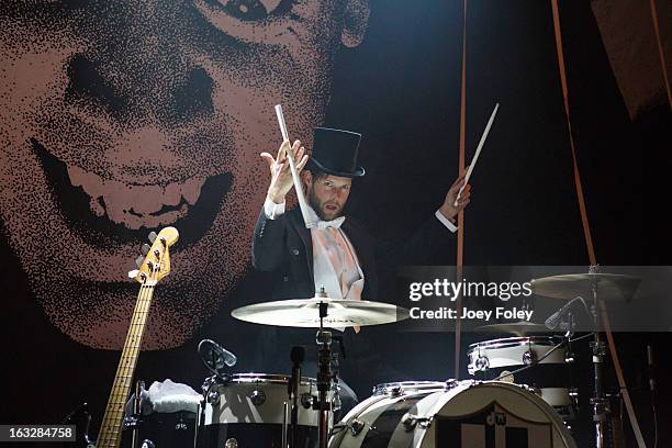 Drummer Chris Dangerous of The Hives performs onstage in concert at The Vogue on March 4, 2013 in Indianapolis, Indiana.