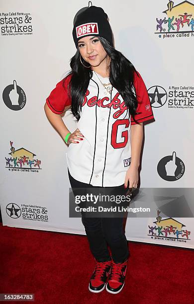 Singer Becky G attends the 7th Annual "Stars & Strikes" Celebrity Bowling and Poker Tournament benefiting A Place Called Home at PINZ Bowling &...