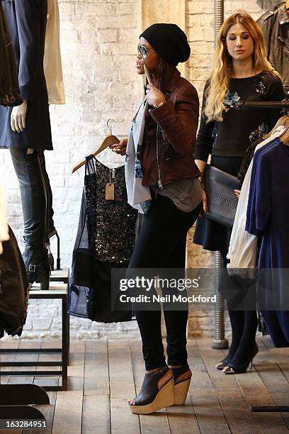 Rapper Eve is sighted shopping at All Saints on March 6, 2013 in London, England.