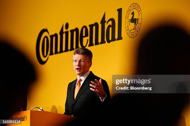 Elmar Degenhart, chief executive officer of Continental AG, gestures whilst speaking during a news conference to announce earnings in Frankfurt,...