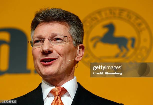 Elmar Degenhart, chief executive officer of Continental AG, speaks during a news conference to announce earnings in Frankfurt, Germany, on Thursday,...