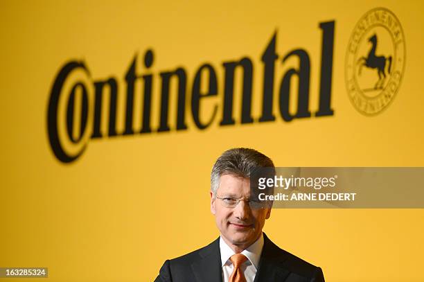 German tyre maker Continental AG's CEO Elmar Degenhart attends the company's financial statement press conference to announce its yearly results for...