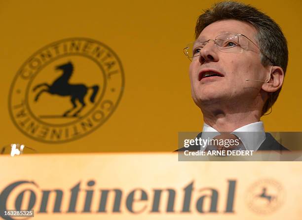 German tyre maker Continental AG's CEO Elmar Degenhart attends the company's financial statement press conference to announce its yearly results for...