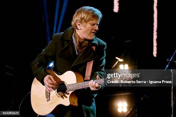 Italian musician and author Ron performs the Lucio Dalla Tribute at Piazza Maggiore on March 4, 2013 in Bologna, Italy.