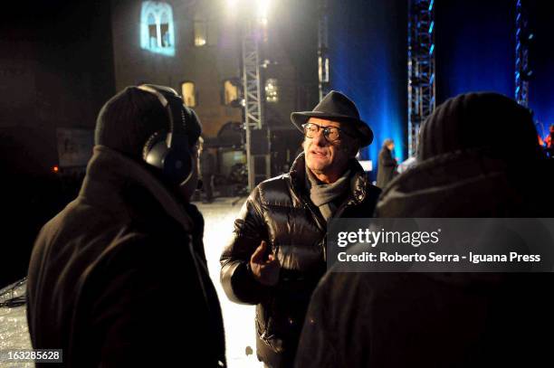 Italian director Giampiero Solari conduces the Lucio Dalla Tribute at Piazza Maggiore on March 4, 2013 in Bologna, Italy.