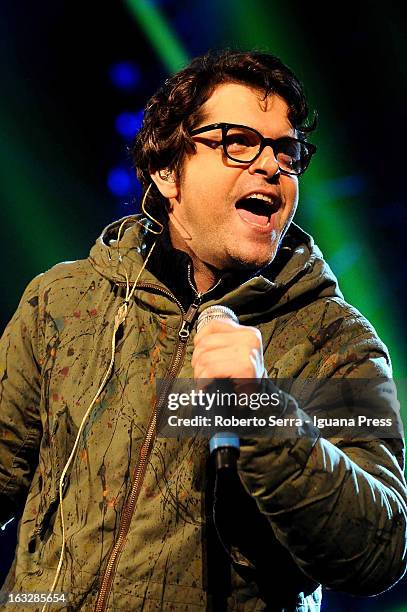 Italian musician and author Samuele Bersani performs the Lucio Dalla Tribute at Piazza Maggiore on March 4, 2013 in Bologna, Italy.