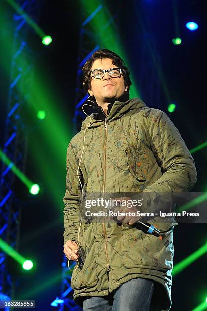 Italian musician and author Samuele Bersani performs the Lucio Dalla Tribute at Piazza Maggiore on March 4, 2013 in Bologna, Italy.