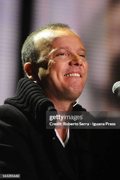 Italian musician and author Gigi D'Alessio performs the Lucio Dalla Tribute at Piazza Maggiore on March 4, 2013 in Bologna, Italy.