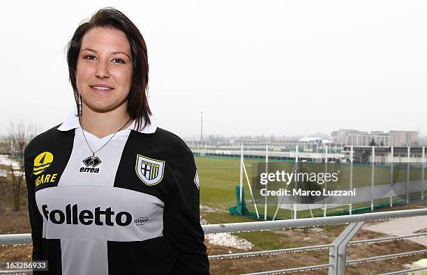 Motocross World Champion Kiara Fontanesi Meets Parma FC at the club's training ground on March 6, 2013 in Collecchio, Italy.