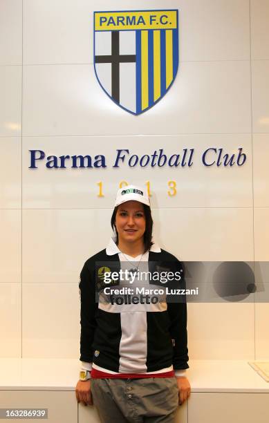 Motocross World Champion Kiara Fontanesi Meets Parma FC at the club's training ground on March 6, 2013 in Collecchio, Italy.