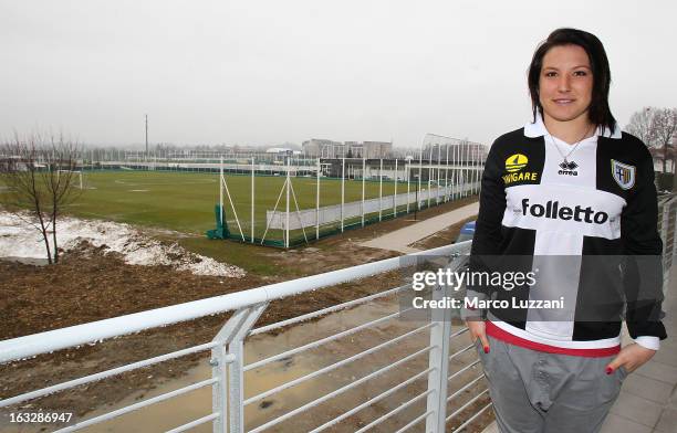 Motocross World Champion Kiara Fontanesi Meets Parma FC at the club's training ground on March 6, 2013 in Collecchio, Italy.