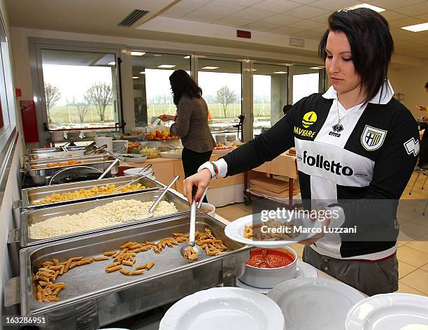 Motocross World Champion Kiara Fontanesi Meets Parma FC at the club's training ground on March 6, 2013 in Collecchio, Italy.