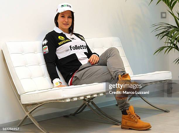 Motocross World Champion Kiara Fontanesi Meets Parma FC at the club's training ground on March 6, 2013 in Collecchio, Italy.