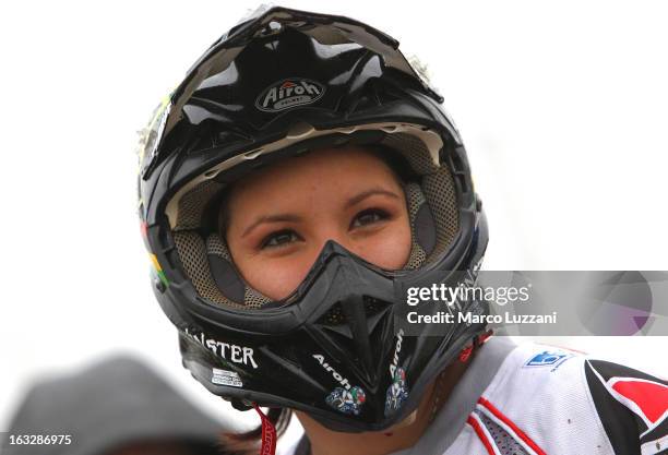 Motocross World Champion Kiara Fontanesi Meets Parma FC at the club's training ground on March 6, 2013 in Collecchio, Italy.