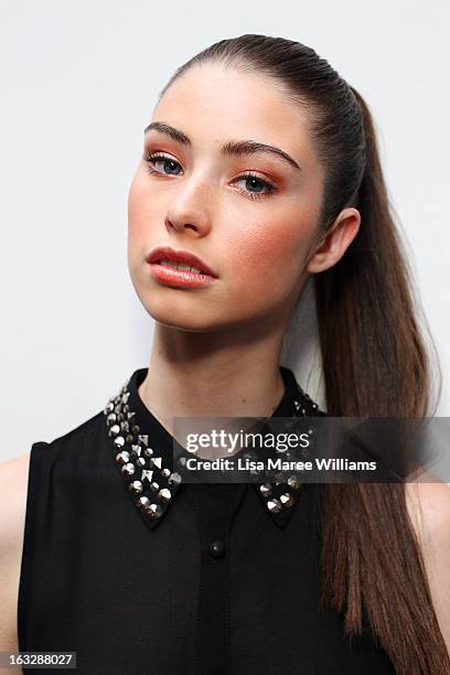 Model poses backstage during Fashion Palette 2013 at The Australian Technology Park on March 7, 2013 in Sydney, Australia.