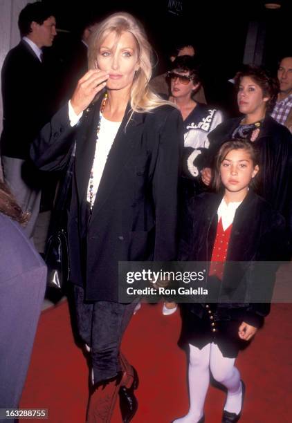Actress Heather Thomas and Shauna Brittenham attend the "Soapdish" Westwood Premiere on May 23, 1991 at Mann National Theatre in Westwood, California.
