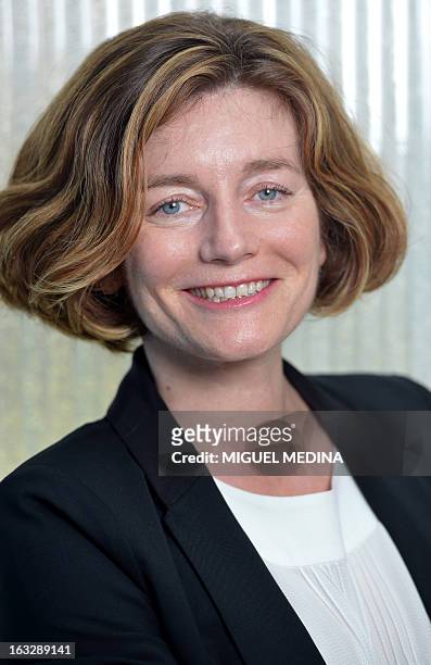 Natalie Nougayrede the newly elected director of the French newpaper Le Monde and the first woman to hold this post, poses on March 7, 2013 at Le...