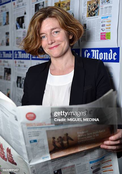 Natalie Nougayrede the newly elected director of the French newpaper Le Monde and the first woman to hold this post, poses on March 7, 2013 at Le...