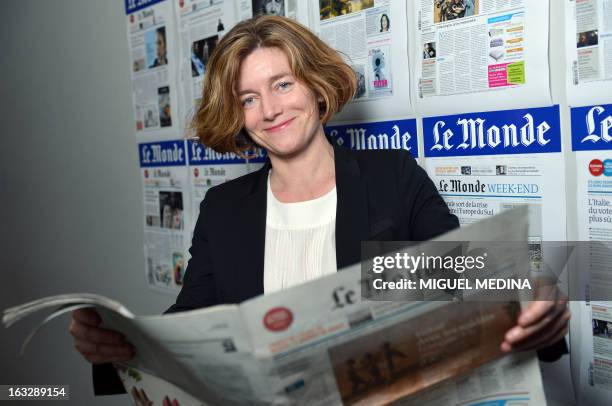 Natalie Nougayrede the newly elected director of the French newpaper Le Monde and the first woman to hold this post, poses on March 7, 2013 at Le...